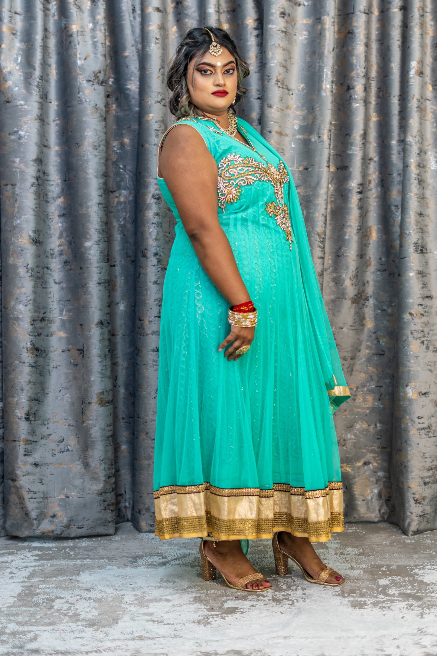 Teal Net Punjabi with Swarovski Stone Work