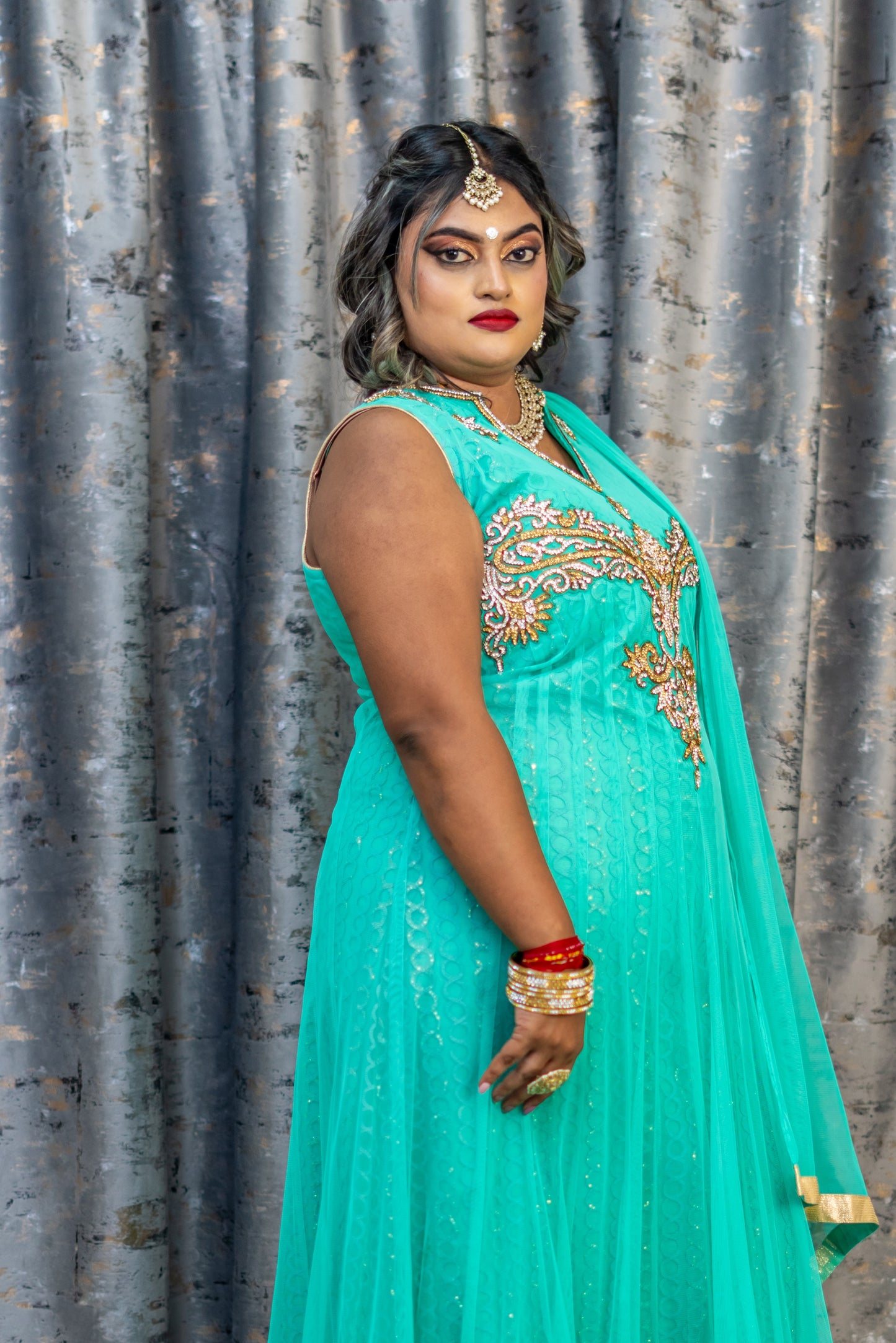 Teal Net Punjabi with Swarovski Stone Work