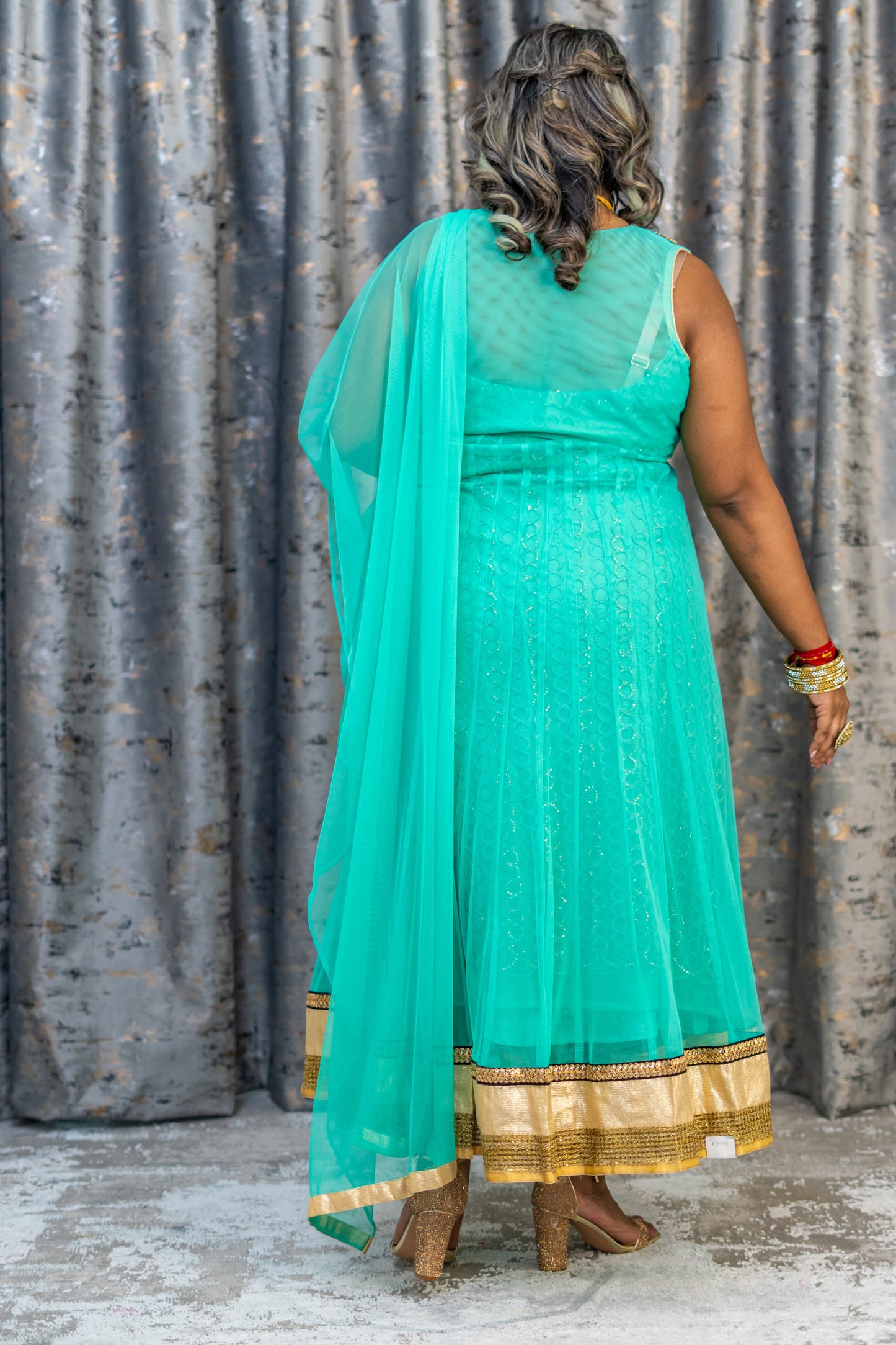 Teal Net Punjabi with Swarovski Stone Work