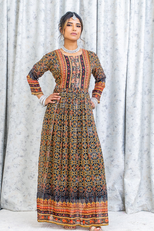 Black Floral Printed Crepe Kurti Top