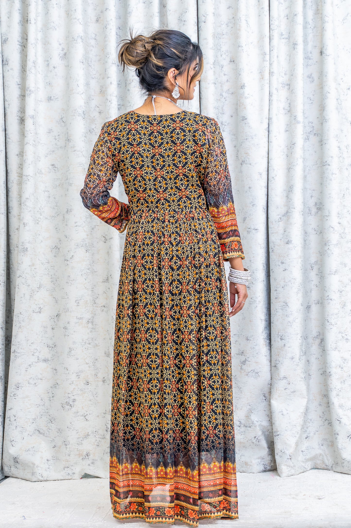 Black Floral Printed Crepe Kurti Top