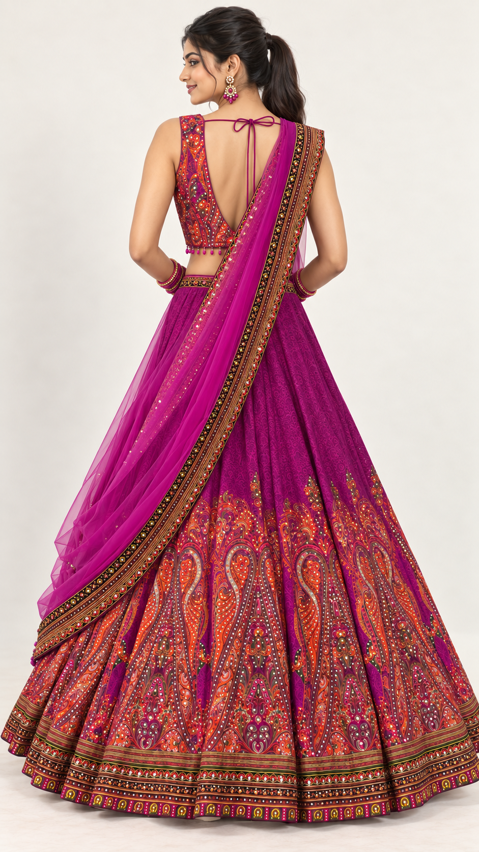 Kun Kum Purple Fully Flare Crepe Lehenga