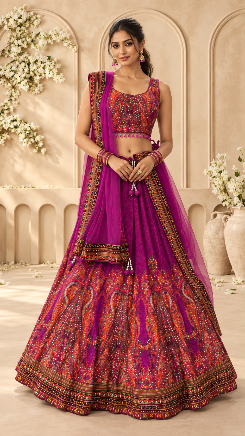 Kun Kum Purple Fully Flare Crepe Lehenga