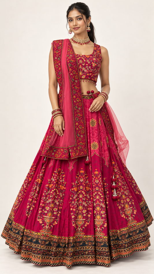 Pink Fully Flare Crepe Lehenga