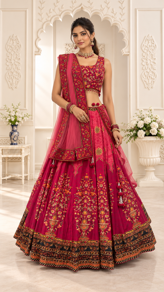 Pink Fully Flare Crepe Lehenga